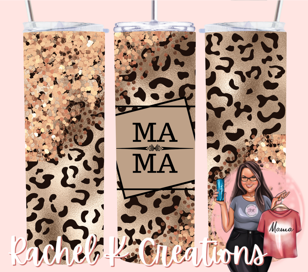 Mama - Leopard chunky glitter tumbler