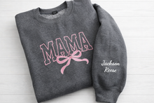 Load image into Gallery viewer, Embroidered MAMA crewneck - university font with bow
