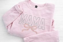 Load image into Gallery viewer, Embroidered MAMA crewneck - university font with bow
