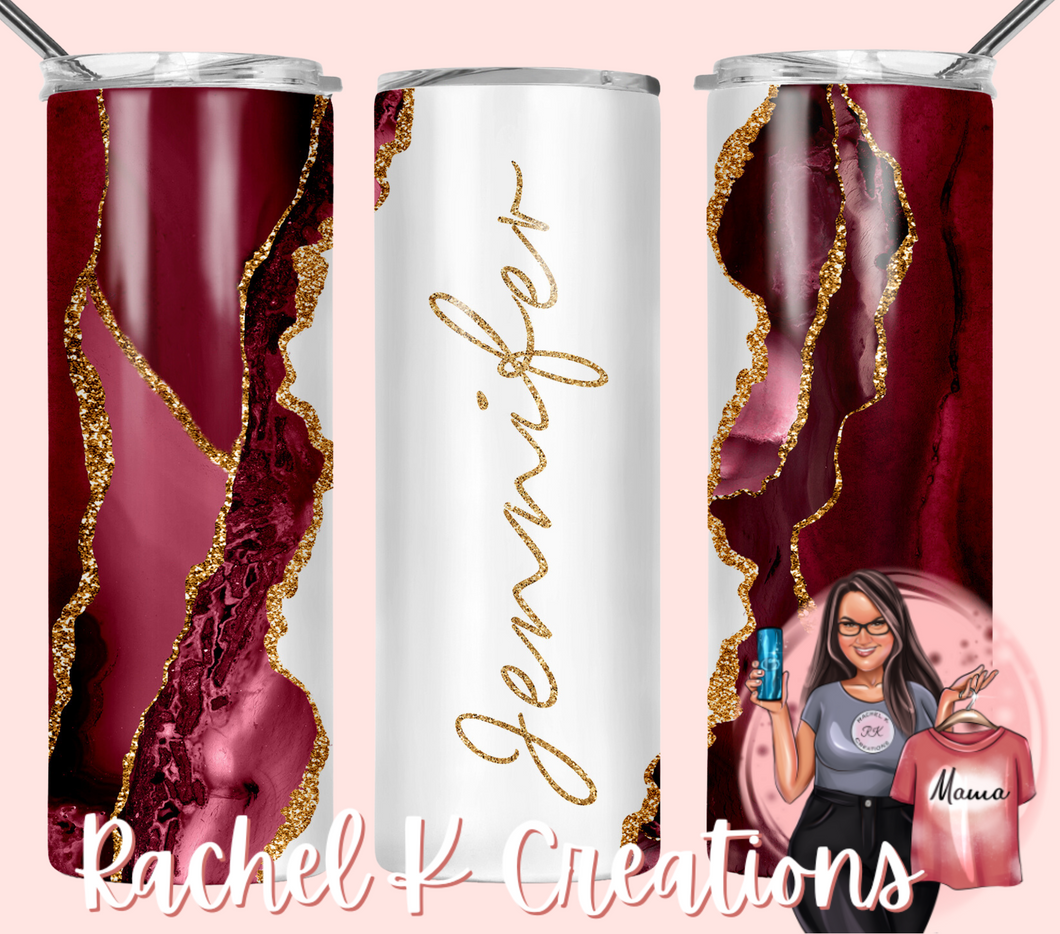 Personalized red & gold sparkle tumbler