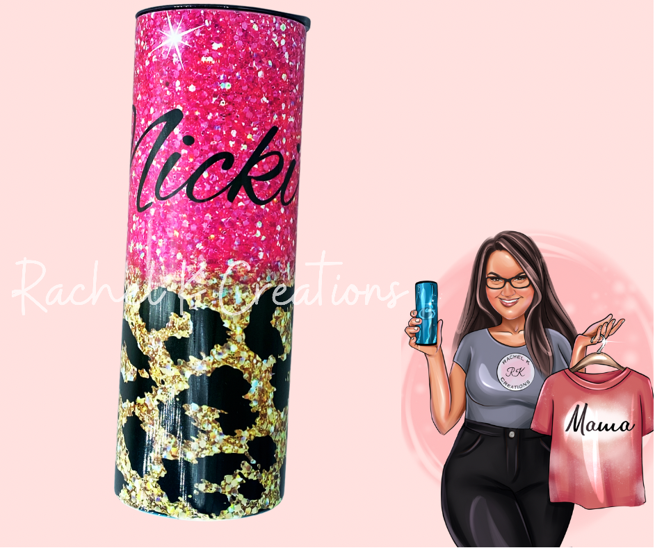 Glitzy Pink and Leopard Personalized Tumbler