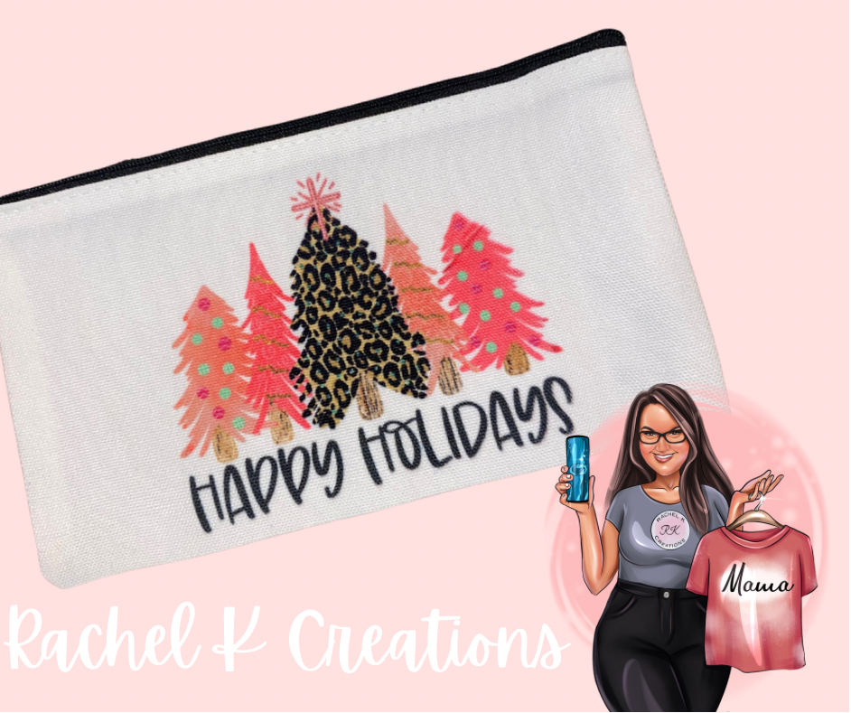 Happy Holidays zipper cosmetic bag