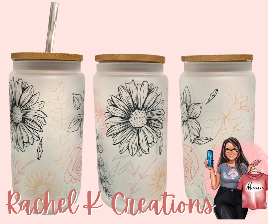 Floral Frosted Glass Can Tumbler